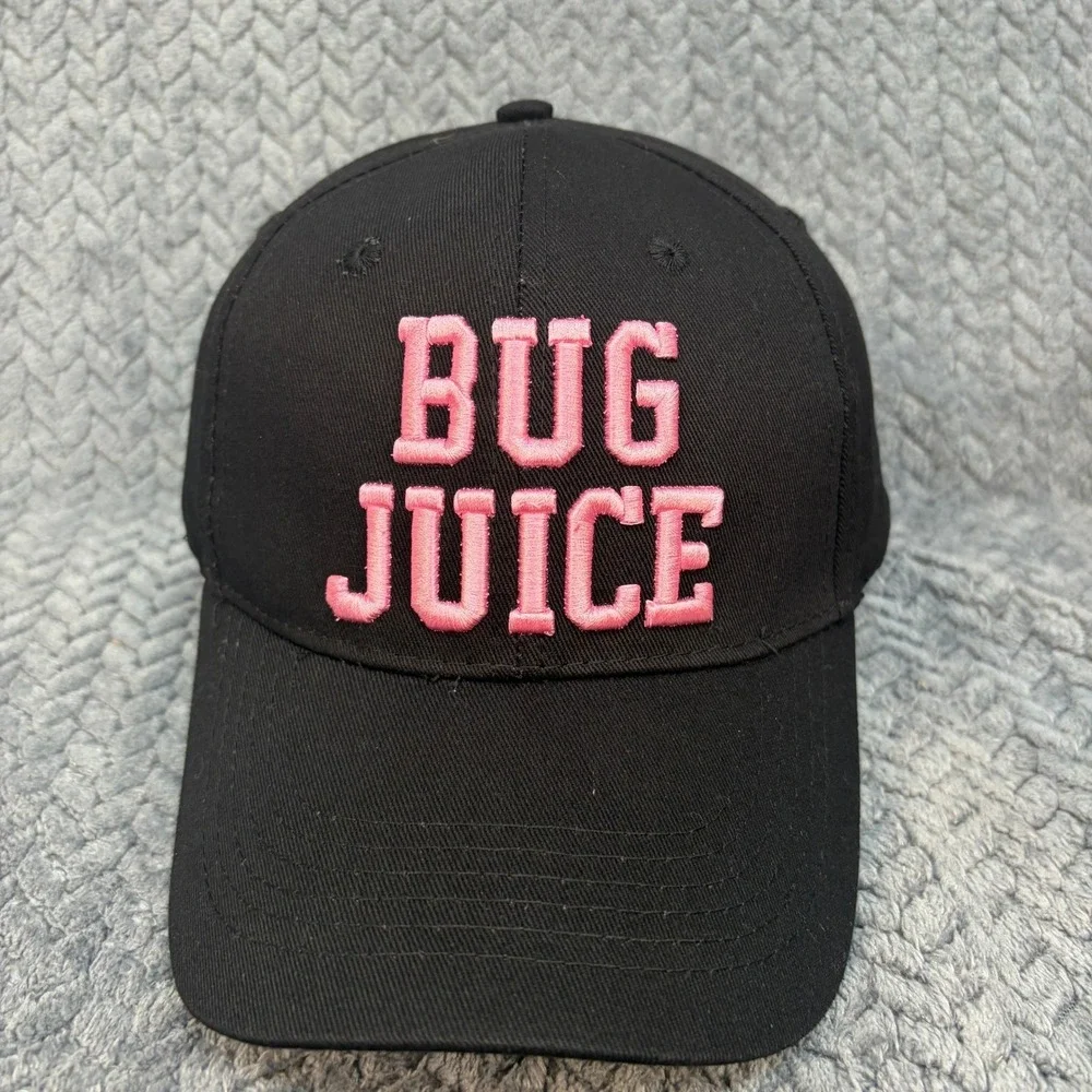 Bug Juice Embroidered Baseball Cap Black Pink Adjustable Hat Casual Accessory
